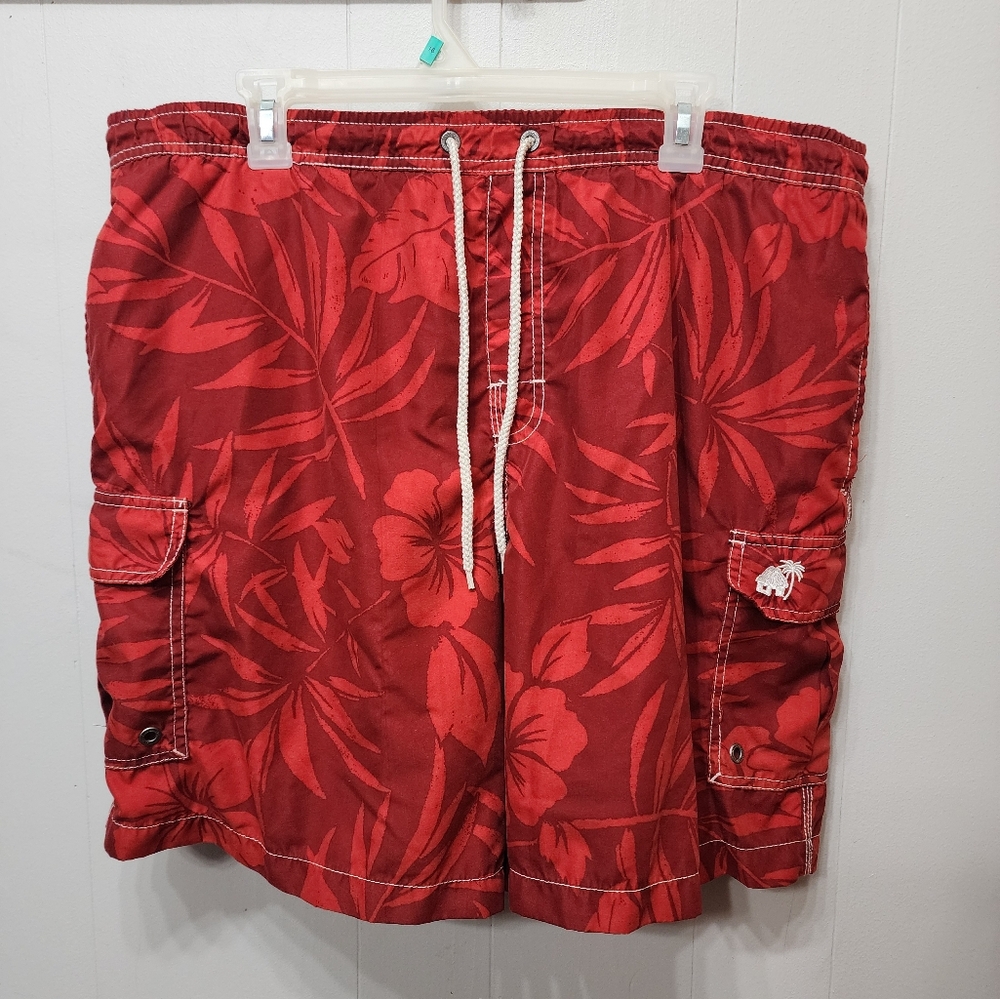 Caribbean Joe Swim Trunks Medium‎ Burgundy Floral Tropical Beach Swim C432